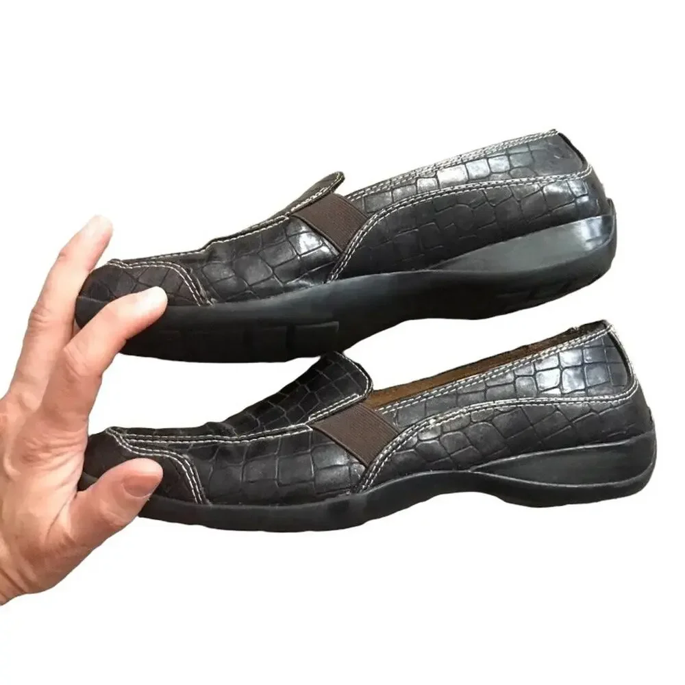 Natural Soul By Naturalizer Loafers Women 8.5M Brown Croc Embossed Comfort Flats
